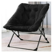 ZiaZbYinY Comfy Saucer Chair, Folding Faux Fur Lounge Chair for Bedroom and Living Room, Flexible Seating for Kids Teens Adults, X-Large (Faux Fur-Black)